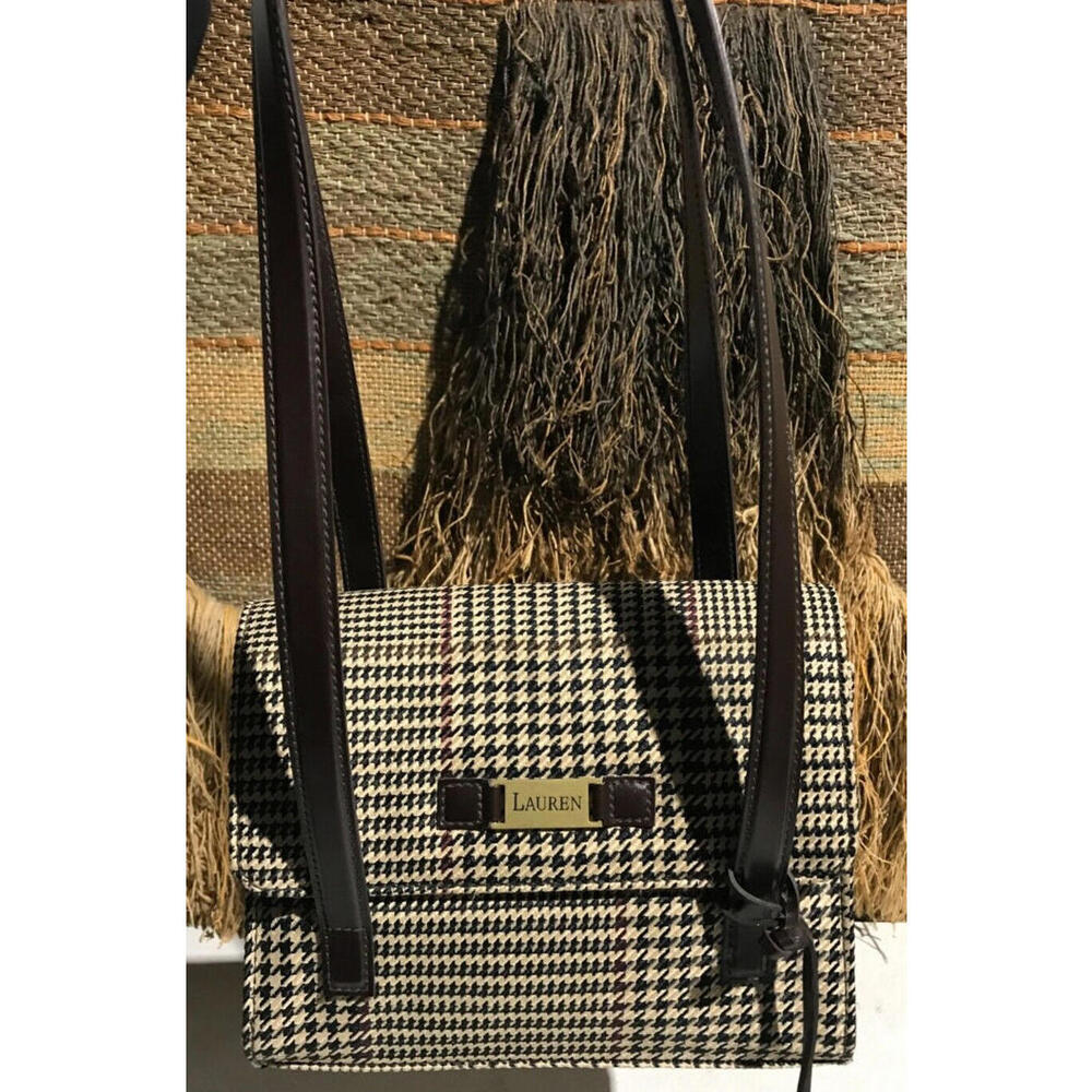 Lauren Ralph Lauren Black/Beige/Brown Handbag Houndstooth  Bag